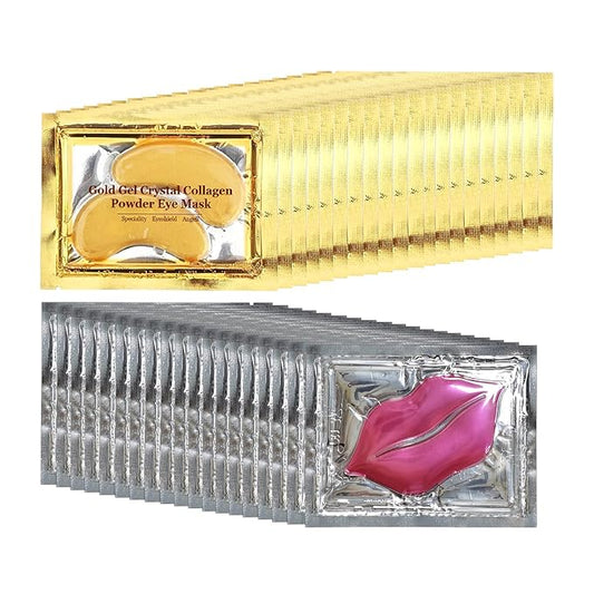 Adofect 40 Pairs Under Eye Patches and Lip Mask 24K Gold Eye Mask for Puffy Eyes Collagen Lip Masks and Crystal Eye Mask Reducing Fine Lines for Women and Men (Gold and Pink)