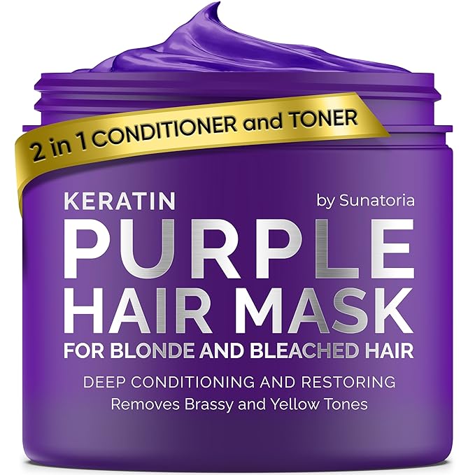 Sunatoria New Keratin Purple Hair Mask- Blonde Hair Purple Toner - Repair & Nourishment Treatment For Bleached, Brassy Hair - Blue Hair Mask, No Yellow Tones - Deep Conditioner For Color Treated Locks