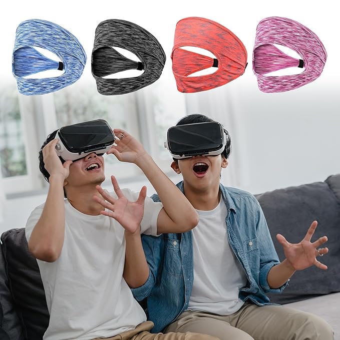 4 Pcs VR Eye Mask Adjustable VR Sweat Band Breathable Eye Face Cover Comfortable VR Eye Mask Cover Face Dry Cool Sweat Mask Eye Face Pad for Any Head Size Most VR Devices