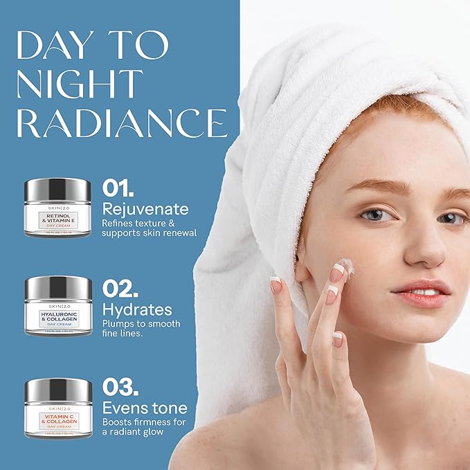 Skin 2.0-3 Day Creams Value Set - Dermatologist Tested, Hydrating - Anti-Aging, Clean Beauty, Natural Ingredients, Cruelty-Free Korean Skincare for All Skin Types (3-Pack)