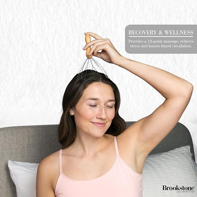 Brookstone Oak Head Massager Scalp | Head Massager for Relaxation | Premium Oak Head Scratcher for Stress Relief and Improved Circulation(Brown)
