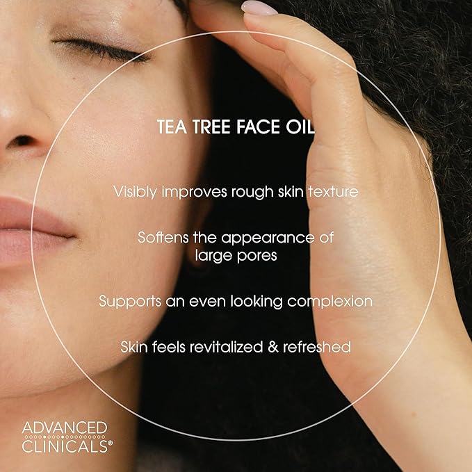 Advanced Clinicals Tea Tree Oil For Skin Facial Serum | Tea Tree Serum For Face With Vitamin E + Botanicals To Help Improve Appearance Of Large Pores & Skin Tone For Smoother Looking Skin, 1.8 Fl Oz