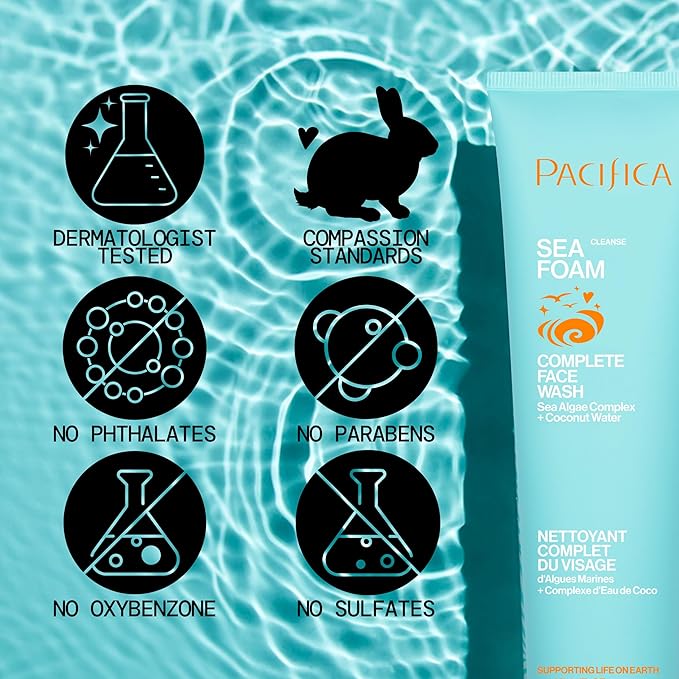 Pacifica Face Wash - Sea Foam Mini Travel Size, Skincare, Daily Gentle Foaming Cleanser, Makeup Remover, Face Cleanser, Skin Care, For Combination and Oily Skin, Vegan, 1.4 fl oz (1 Count)