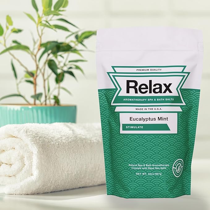 Relax Spa & Bath, Epsom & Dead Sea Salts, Aromatherapy Bath Salts for Hot Tub, Bath, or Spa, Infused with Magnesium, Mothers Day Gifts & Gifts for Mom, Eucalyptus Mint Scent
