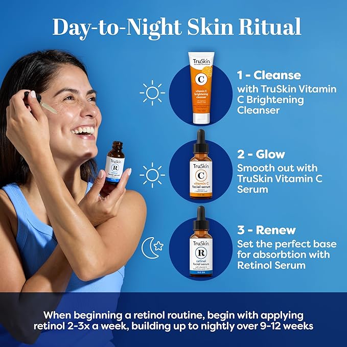 TruSkin Face Serum Duo – Vitamin C & Retinol Serum for Face – Anti-Aging Skin Care Gift Set for Women – Helps Improve Appearance of Fine Lines & Wrinkles for Smoother Looking Skin, 1 Fl Oz, 2 Bottles