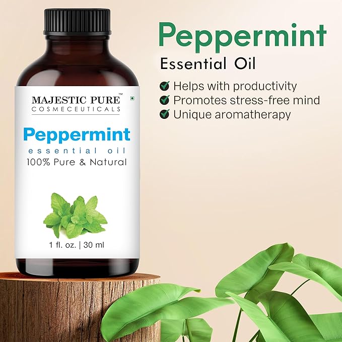 Majestic Pure Peppermint Essential Oil - 100% Pure Peppermint Oil for Aromatherapy, Massage & Topical Uses, Perfect for Diffuser & Essential Oil Diffuser - 1 Fl OZ