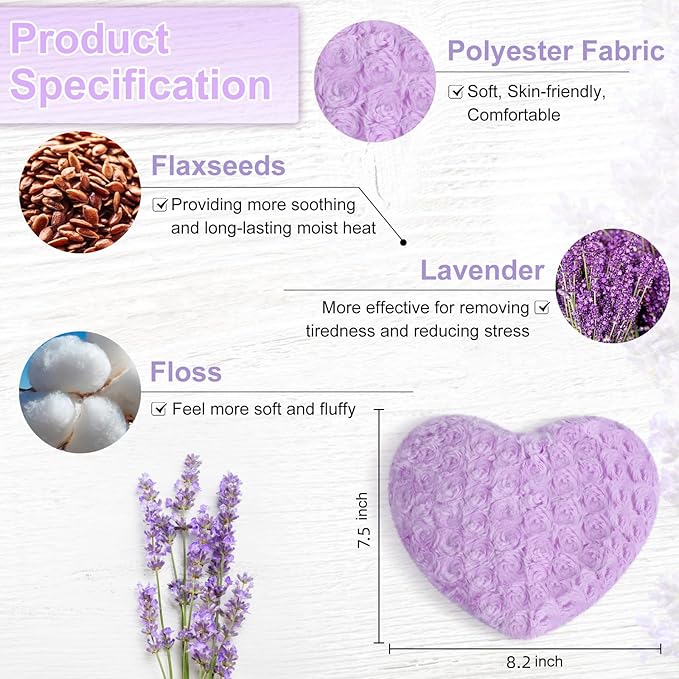 Atsuwell Cooling Ice Face Eye Mask Set for Dark Circles and Scented Lavender Throw Pillow and Flaxseed Fluffy Microwave Heat Pad for Pain Relief, Muscle Ache, Joints, Neck, Back Pain, Purple