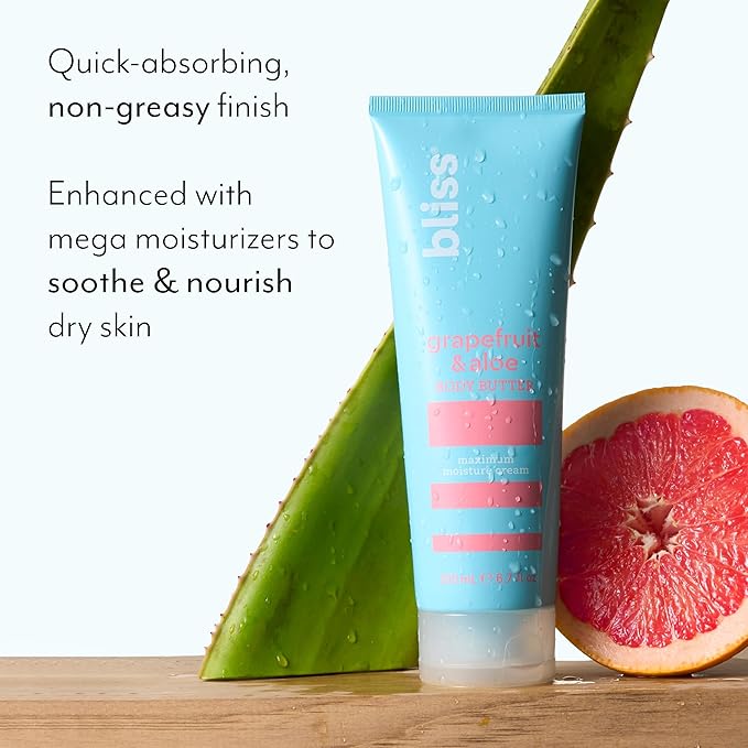 Bliss Body Butter - Grapefruit and Aloe - Maximum Moisture Cream - 6.7 Fl Oz - Body Lotion for Dry Skin - Long-Lasting Moisturizer for Women & Men - Vegan and Cruelty-Free