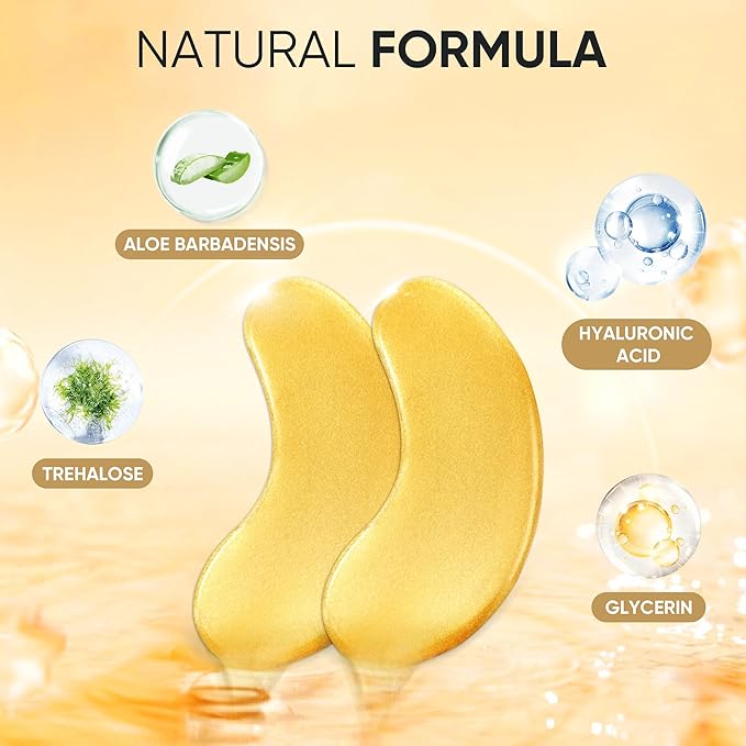 100Pcs/50Pairs Under Eye Patches Gold for Dark Circles, Puffy Eyes, and Wrinkles, 24K Gold Eye Mask for Face, Eye Cream for Men and Women…