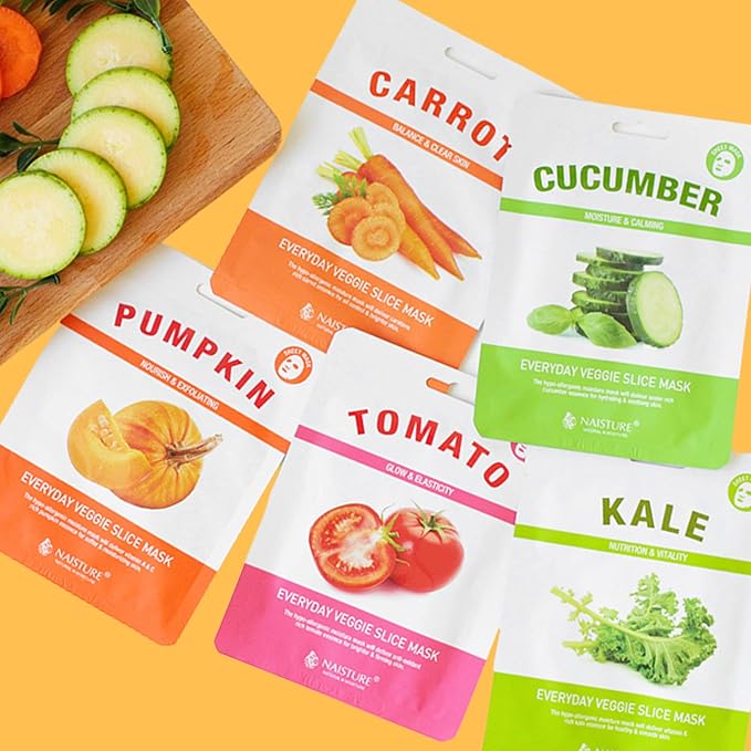 15 Min Nourish Me Kit by Naisture – Korean Spa and Skincare Kit for Women with Kale, Pumpkin, Cucumber, Carrot, and Tomato Face Masks