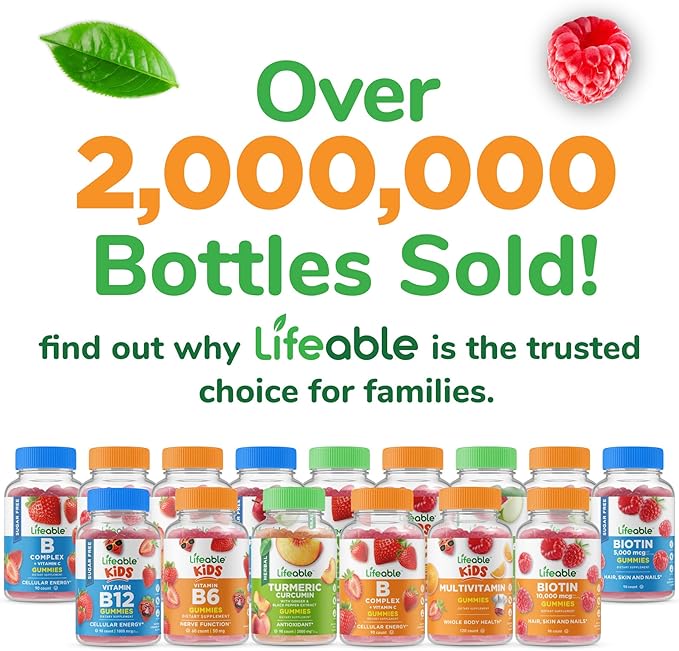 Lifeable Sugar Free Biotin Gummies | 5000mcg Vitamin B7 | Great Tasting Biotin Supplement | for Hair Growth, Skin and Nail Health | Hair Supplement for Women, Men, Adults | 90 Gummies