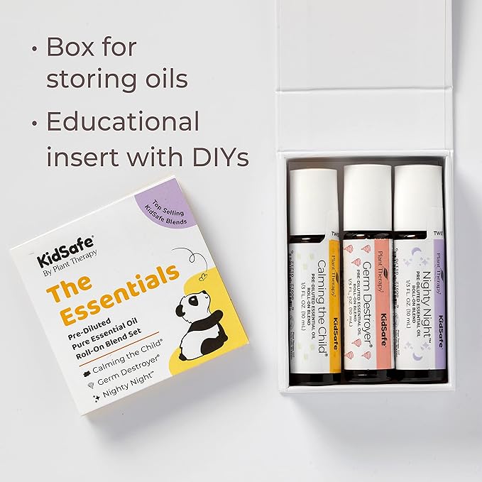Plant Therapy KidSafe Essentials Roll-On Set 100% Pure, Therapeutic Grade Essential Oils Diluted in Coconut Oil 10 mL (1/3 oz) Each