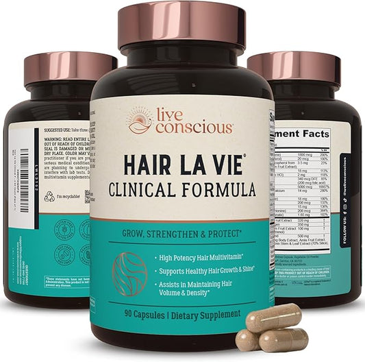 Hair La Vie Live Conscious Clinical Formula Hair Growth Vitamins for Women and Men w/Biotin 5000mcg, Collagen & Saw Palmetto (Pack of 1)