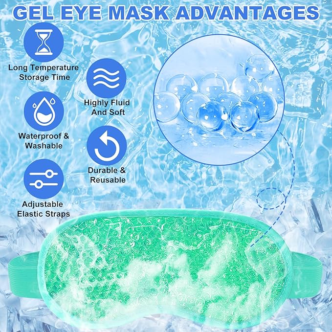 candyfouse 2Pack Cold Cooling Eye Mask, Reusable Hot Colder Therapy Gel Bead with Plush Backing for Puffiness Migraine Stress Relief Skin Care Dry Eyes