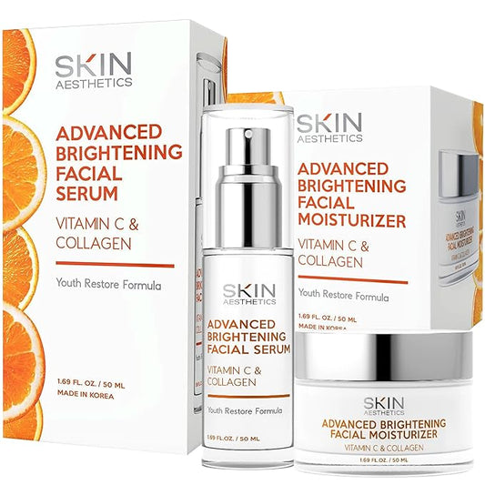 Vitamin C & Collagen Serum + Day Cream Set - Dark Spots & Brightening, Anti-Aging & Acne Scar Treatment - Dermatologist Tested Korean Skincare - Clean Beauty, Cruelty-Free - 1.69 oz
