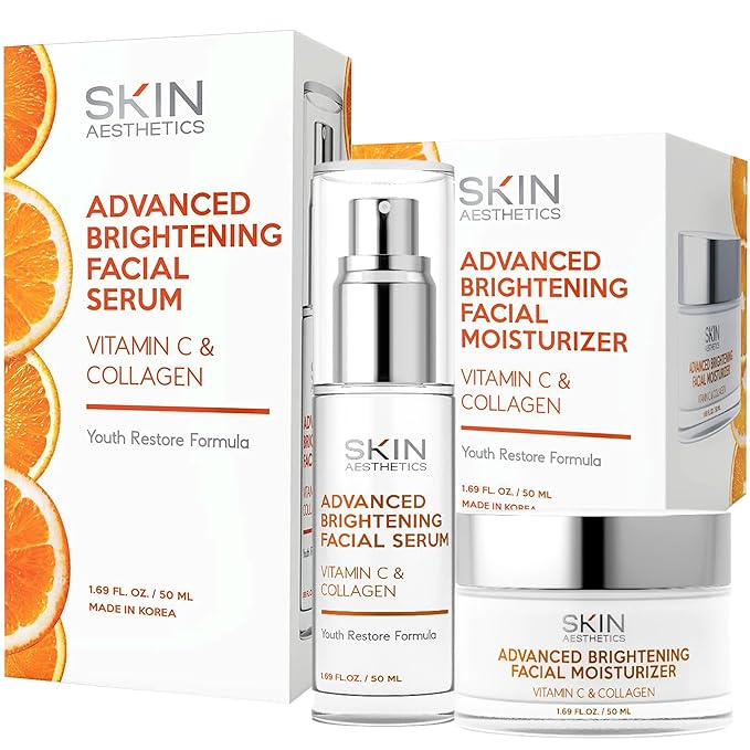 Vitamin C Serum + Moisturizer Skin Care Set - Dermatologist Tested - with Collagen to Brighten & Even Skin Tone - Anti-Aging & Acne Scar Treatment - Korean Skin Care - Clean Beauty, Cruelty-Free