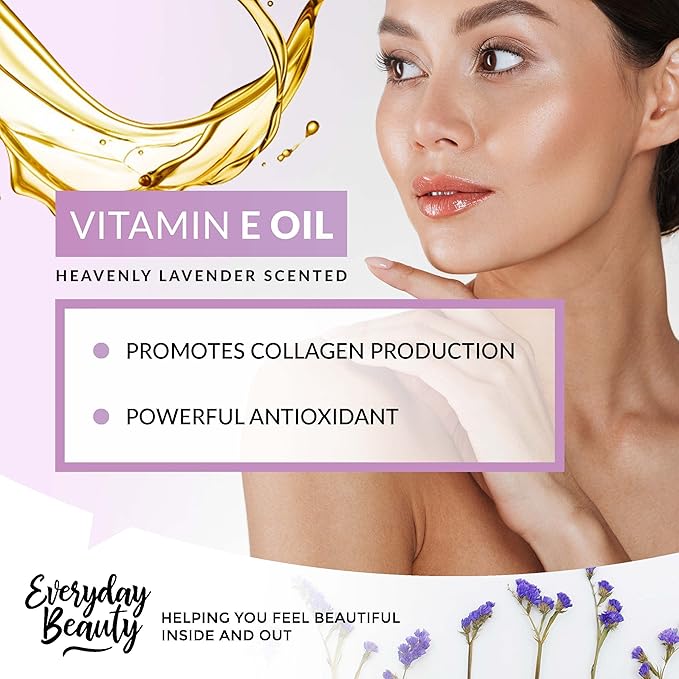 Organic Vitamin E Oil - Heavenly Lavender Scented USDA Certified 100% All Natural Plant Based 4oz - Lightweight and Great for Scars After Surgery - For Face, Skin and Nails
