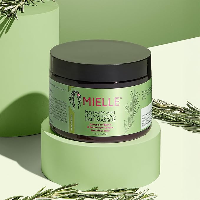Mielle Organics Rosemary Mint Strengthening Hair Masque, Essential Oil & Biotin Deep Treatment, Miracle Repair for Dry, Damaged, & Frizzy Hair, 12 Ounces