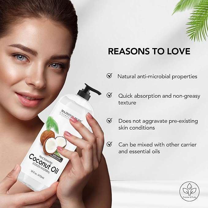 Majestic Pure Fractionated Coconut Oil - Relaxing Massage Oil, Liquid Carrier Oil for Diluting Essential Oils - Skin, Lip, Body & Hair Oil Moisturizer & Softener - 16 fl oz