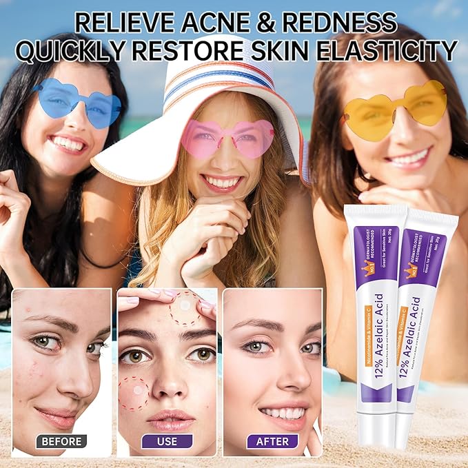 Azelaic Acid 12% Cream For Face, Azelaic Acid Acne Cream For Rosacea Treatment, Redness Relief, 0.7 OZ Azelaic Acid Gel With Salicylic Acid & Niacinamide For Dark Spot, Skin Care.