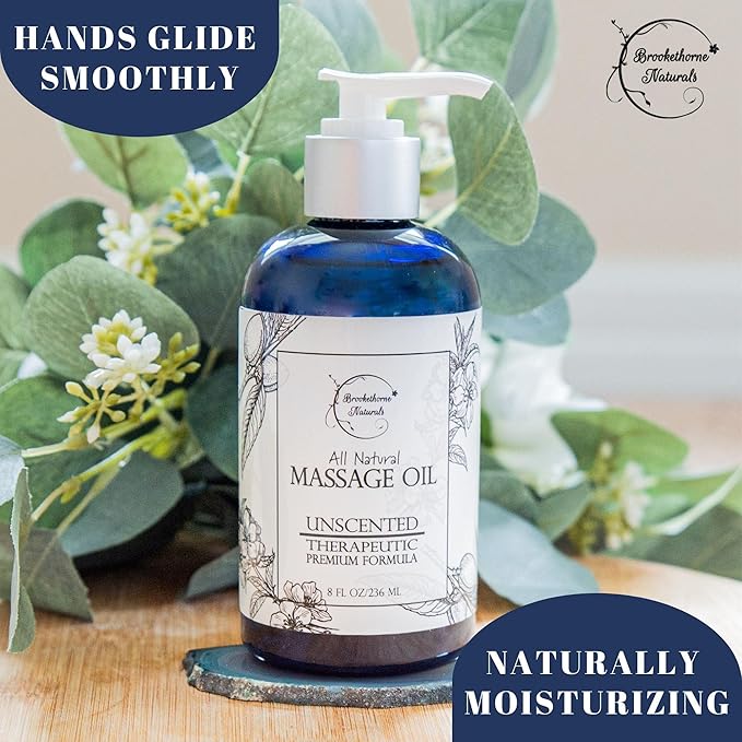 Unscented Massage Oil for Massage Therapy – 100% Natural Body Oil with Sweet Almond, Grapeseed & Jojoba for Premium Glide – Pure Carrier Blend for Aromatherapy – Brookethorne Naturals