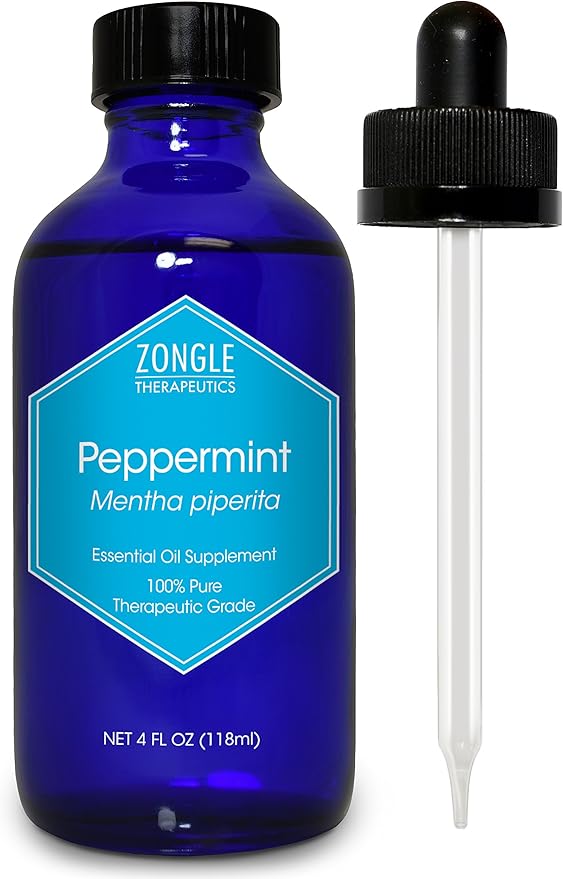 Peppermint Oil, Food Grade, Edible, for Digestion, IBS, Hair – 100% Pure, Peppermint Essential Oil, Mint Oil, Safe for Ingestion, by Zongle Therapeutics, 4 OZ
