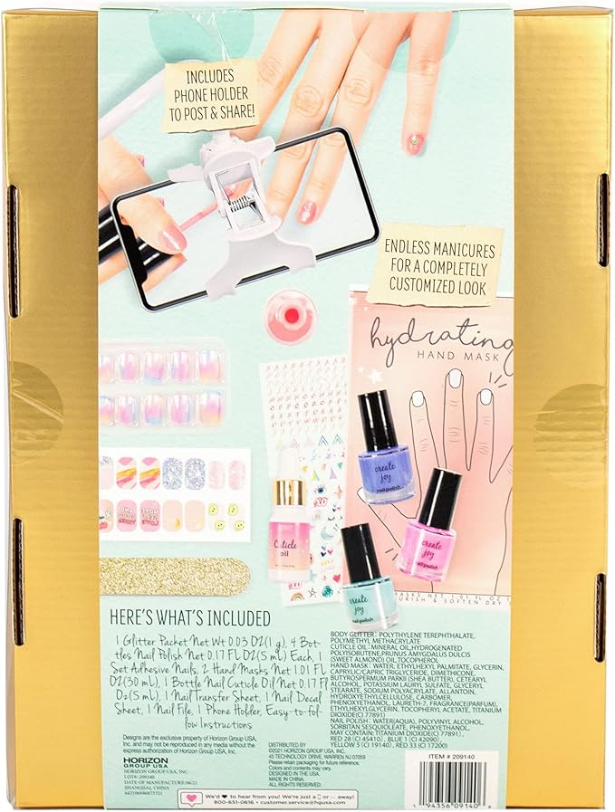 STMT Self-Love Club D.I.Y. Nail Art Studio by Horizon Group USA, 10+ Essentials for at-Home Manicure Including Nail Polishes, Soothing Hand Mask, Cuticle Oil, Phone Holder, Nail Stickers & More