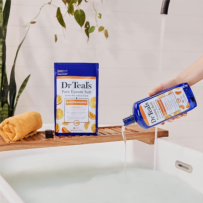 Dr Teal's Pure Epsom Salt Soak, Glow & Radiance with Vitamin C & Citrus Essential Oils, 3 lbs (Pack of 4)