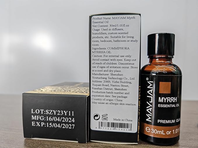 Myrrh Essential Oil, MAYJAM 30ML Pure Myrrh Oil for Diffuser, Yoga, Bedroom, Bathroom, Household & Car Use(1.01oz)