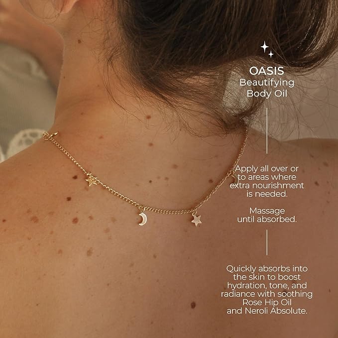 Organic Skin Care Products Made in USA, Vegan, Cruelty Free, Moisturizing + Hydrating Beautifying Body Oil with Rose Hip Oil, 4fl oz/118ml, Oasis