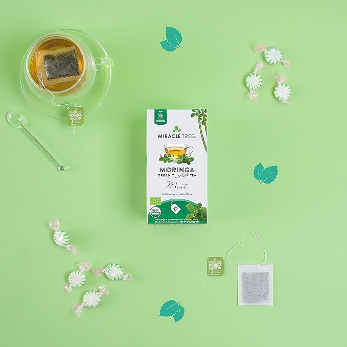 Miracle Tree - Organic Moringa Superfood Tea, 25 Individually Sealed Tea Bags, Mint (Keto, Detox, Energy & Immunity Booster, Vegan, Gluten-Free, Organic, Non-GMO, Caffeine-Free)