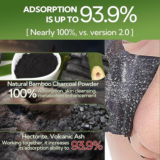 LANBENA 3.0 Bamboo Charcoal Nose Pore Strips, UPGRADED Blackhead Remover Mask for Stubborn Blackheads, Dirts, Whiteheads, Oil and More, Face Pore Purifying Cleansing, Aloe Vera, Volcanic Ash