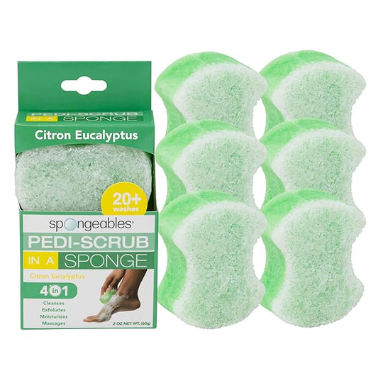 Spongables Pedi Scrub Foot Exfoliating 20+ Wash Sponge, Citron Eucalyptus, 6 Count