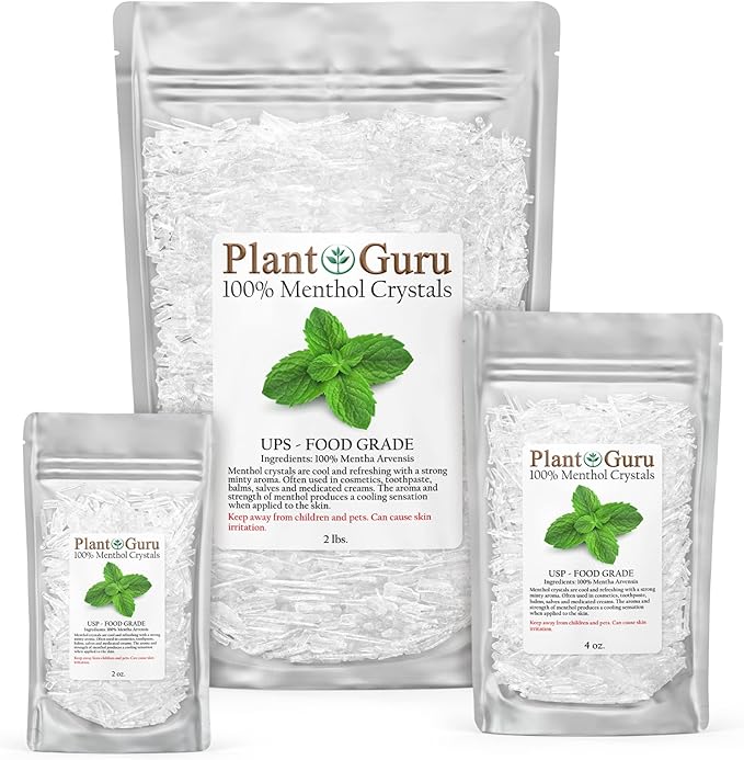 Menthol Crystals 2 oz. Mentha Arvensis 100% Pure Natural USP Food Grade - Great for Cosmetics, Salves, Balms, Creams and Soap Making.