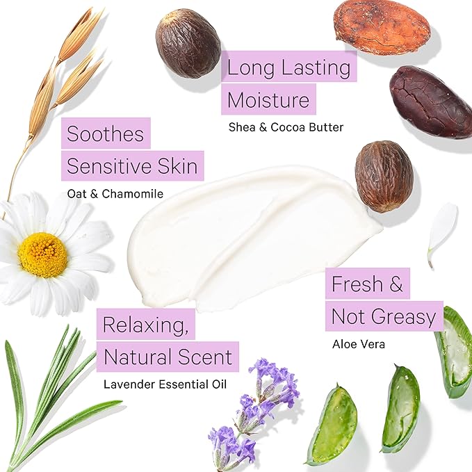 Tree to Tub Lavender Shea Butter Body Lotion for Dry Skin & Sensitive Skin Face Wash for Dry Skin - Moisturizing Sensitive Skin Lotion & Gentle Hydrating Foaming Face Cleanser for Women & Men