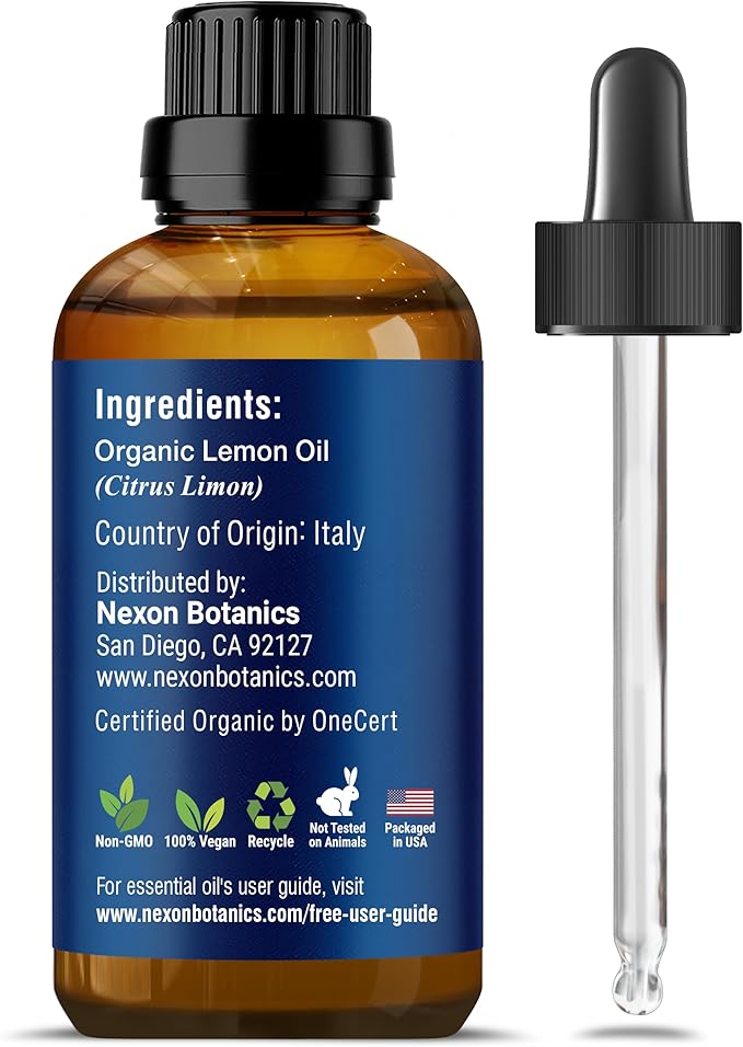 Organic Lemon Essential Oil 30 ml - Pure, Natural Citrus Oil for Diffusers, Aromatherapy, Skin & Hair Care - Aceite de Limón - Nexon Botanics