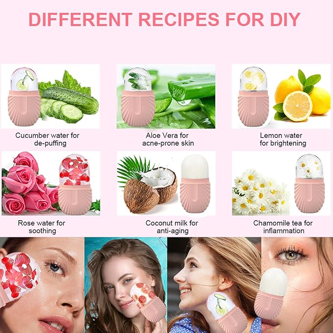 Ice Cube Roller Massager for Face and Eyes, Ice Face Roller, Reusable Silicone Ice Mold for Face Beauty Eye Facial Naturally Conditioning and Skin Care Tools (Green)