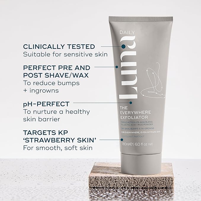 Gentle Body Exfoliator | Hydrating Acid-Based Scrub for Women | With Glycolic Acid, Lactic Acid, Rice Powder & Vitamin E | Smooths, Softens & Evens Tone | pH-Balanced & Vegan, 180ml