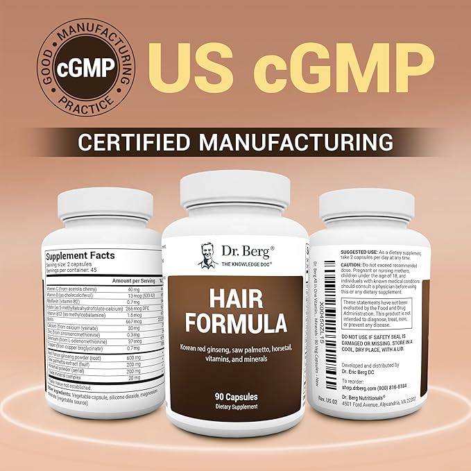 Dr. Berg All-in-One Vitamins for Hair, Skin, & Nails - Advanced Formula with Biotin, Saw Palmetto, DHT Blocker, & Trace Minerals - 90 Veg Capsules