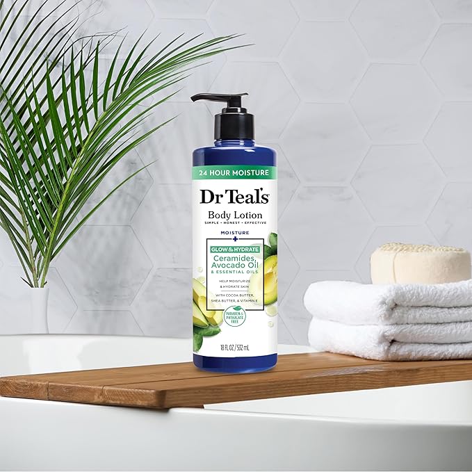 Dr Teal's Body Lotion, Glow & Hydrate Ceramides & Avocado Oil, 18 fl oz (Pack of 3)