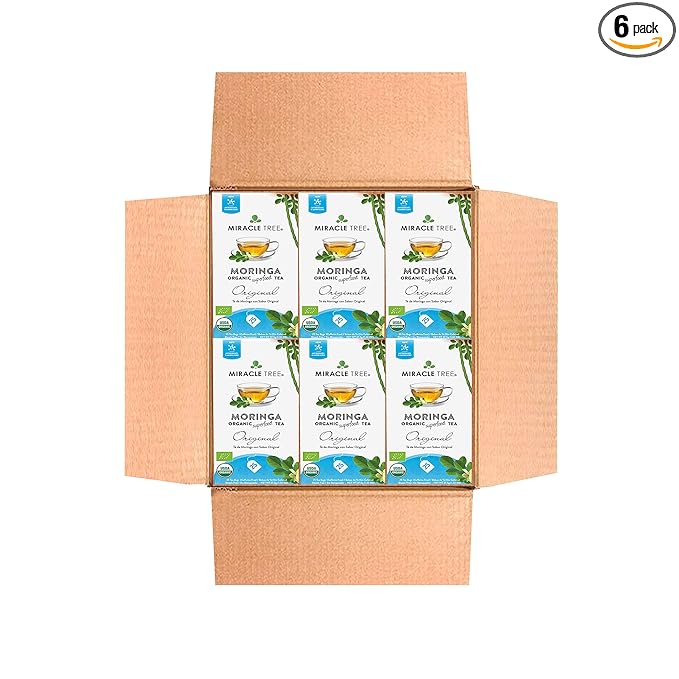 Miracle Tree - 6 Count of Organic Moringa Superfood Tea, 25 Individually Sealed Tea Bags, Original (Keto, Detox, Energy/Immunity Booster, Vegan, Gluten-Free, Organic, Non-GMO, Caffeine-Free)