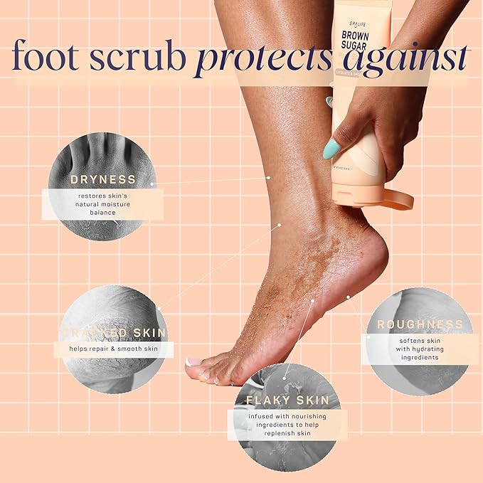 SpaLife Beauty Brown Sugar Foot Scrub – Exfoliating Foot Treatment for Dryness & Roughness – Sugar Scrub for Feet – Made with Shea Butter & Sweet Almond Oil to Soften & Smooth Skin