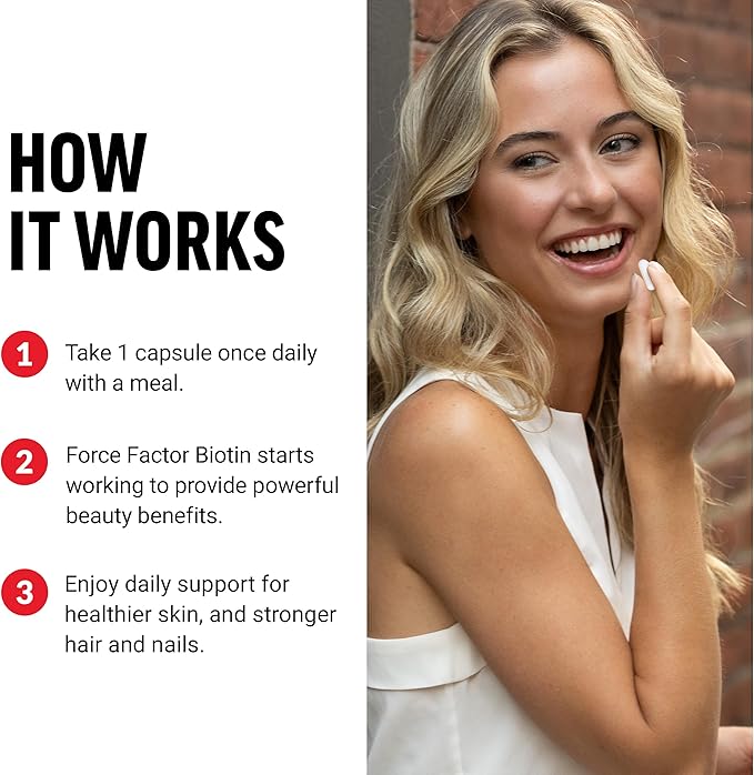 FORCE FACTOR Biotin 10000mcg, Biotin Supplement for Healthier Hair, Skin, and Nails, Hair Growth Supplement with Biotin Vitamins, Vegan Biotin, Non-GMO, 100 Vegetable Capsules