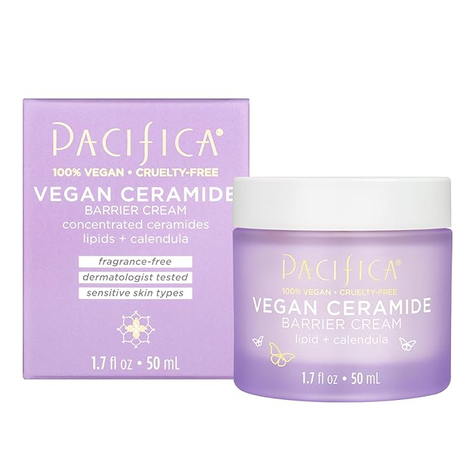 Pacifica Face Cream - Vegan Ceramide Barrier Cream w/Niacinamide & Shea Butter - Hydrating Daily Face Moisturizer Fragrance Free for Sensitive Skin, Vegan, Clean Beauty Allergy & Dermatologist Tested