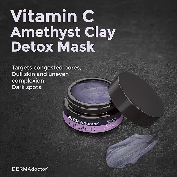 DERMAdoctor Kakadu C Dermatologist Formulated Amethyst Clay Detox Mask; Vitamin C Clay Face Mask for Dark Spots, Dull Skin, Oil Control and Refining Pores - 1.69 oz