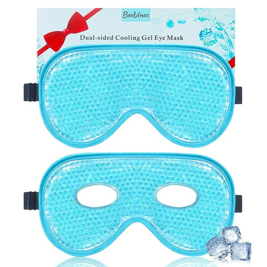 BeeVines Gel Eye Mask, 2 Pack XL Jumbo Size Cooling Ice Masks for Puffy Eyes for Men & Women, Cold & Warm Compress for Post Surgery, Puffiness, Allergies, Sinuses & Migraines