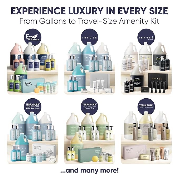 Terra Pure Green Tea Amenity & Accessory Kit | 1 oz Travel Size Shampoo, Conditioner, Lotion, Body Wash, 2 Soap Bars, Shave & Dental Sets, Make-Up Remover Wipes, & Vanity Kit | 1 set per case