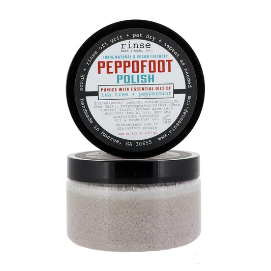 Rinse Bath & Body Peppofoot Peppermint Foot Scrub - Handmade Exfoliating Tea Tree Oil Cooling Foot Scrub w/Peppermint Essential Oil | Shea Butter & Avocado Oil | Cleansing & Refreshing| Natural | 4oz