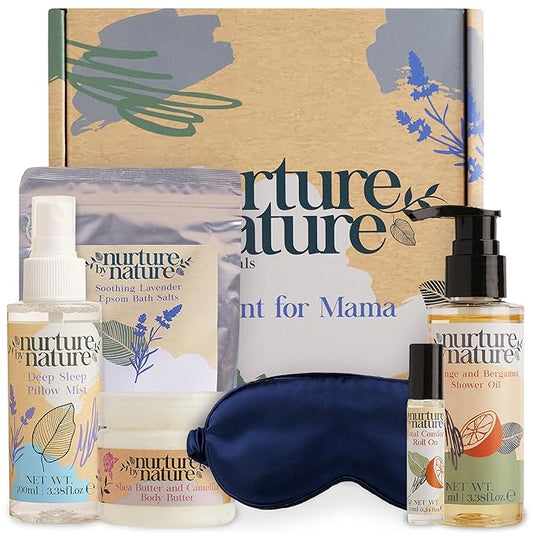 Nurture by Nature's A MOMENT FOR MAMA Gift Set, Mothers Day Gifts, 6-Piece Relaxation Kit for Moms, Spa Gift Baskets for Women, Mom Spa Gift Set, Bath Set, Gift Sets for Her, Spa Kit for Women