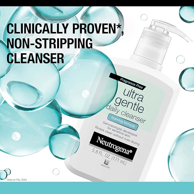 Neutrogena Fragrance Free Ultra Gentle Foaming Daily Cleanser, Hydrating Face Wash for Sensitive Skin, Removes Makeup & Gently Cleanses Without Over Drying, Hypoallergenic, 5.8 fl. oz